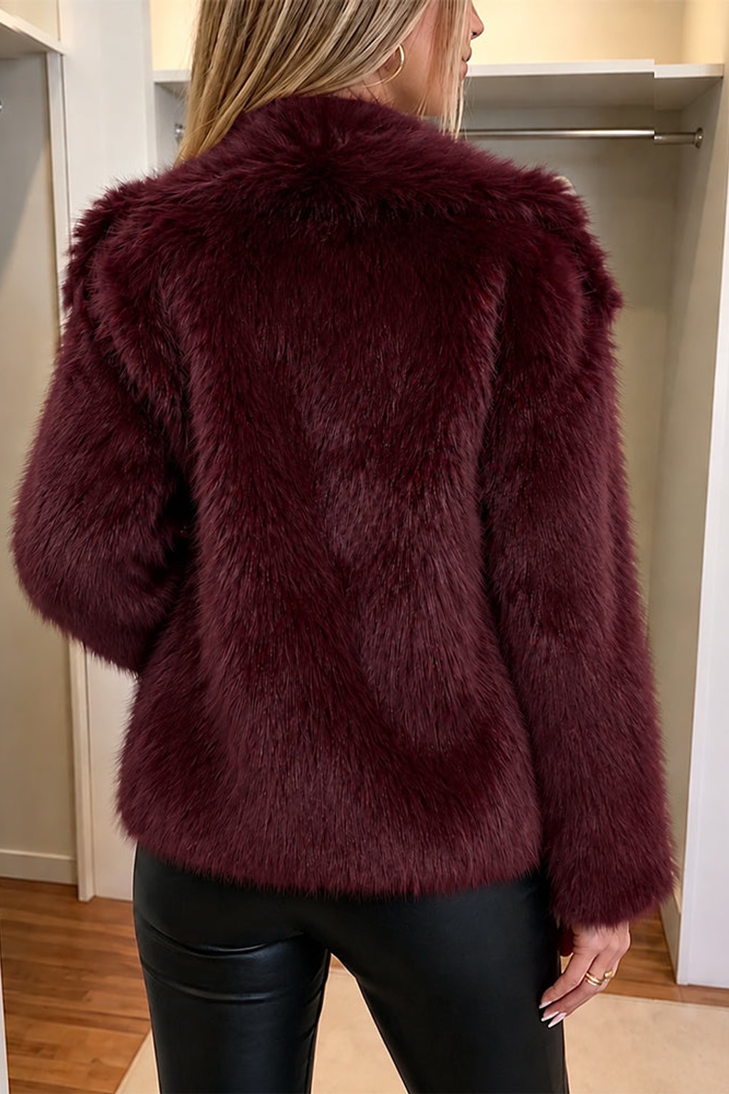 Fleece Coat Cropped Wide Lapel Open Front - 6