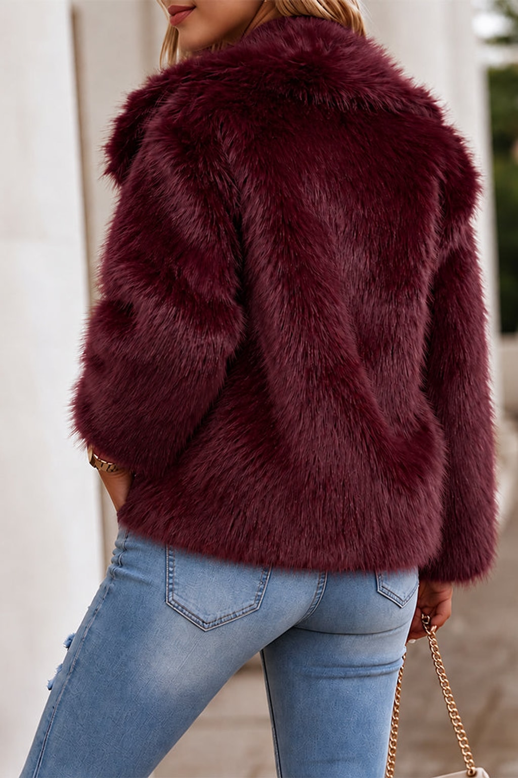 Fleece Coat Cropped Wide Lapel Open Front - 3