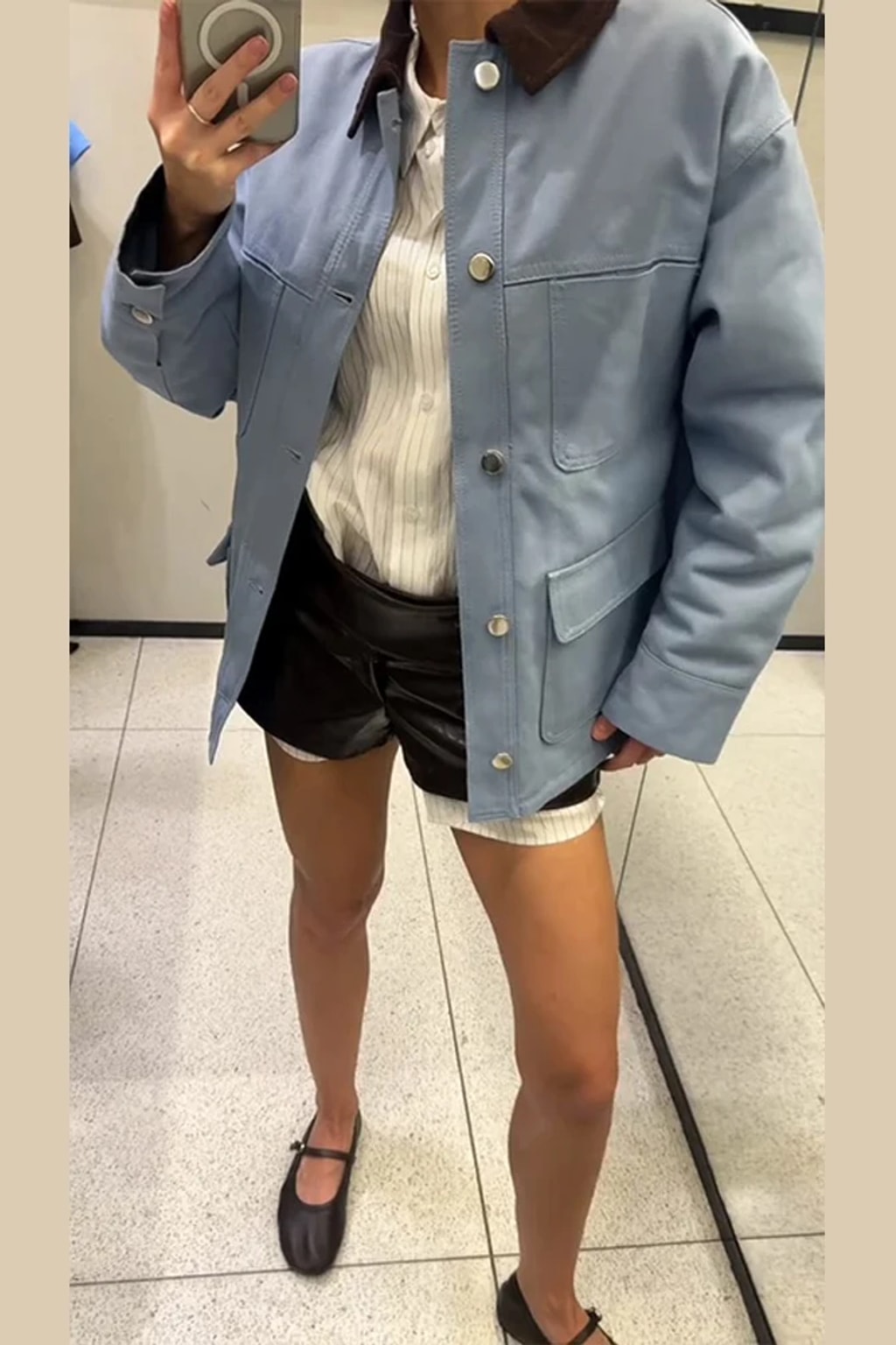 Cotton Blend Jacket Loose Fit Casual Blue - 8