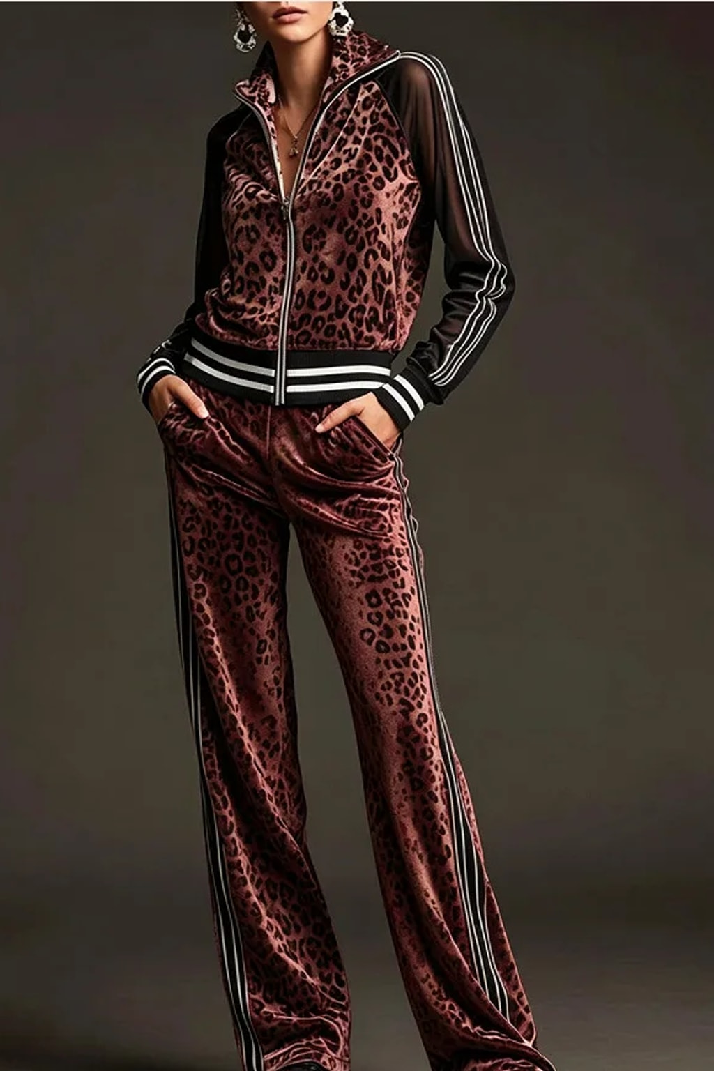 Leopard Print Two-Piece Set Activewear Suit - 4