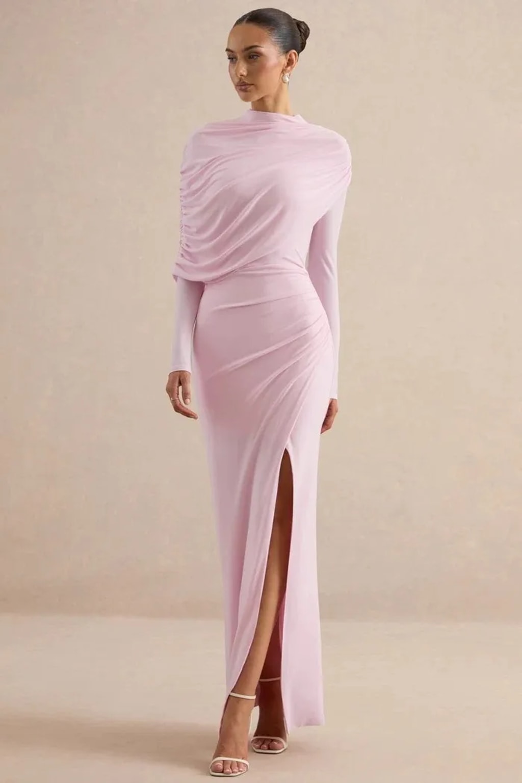 Polyester Maxi Dress With Feather Sleeves And Cape Design - 5