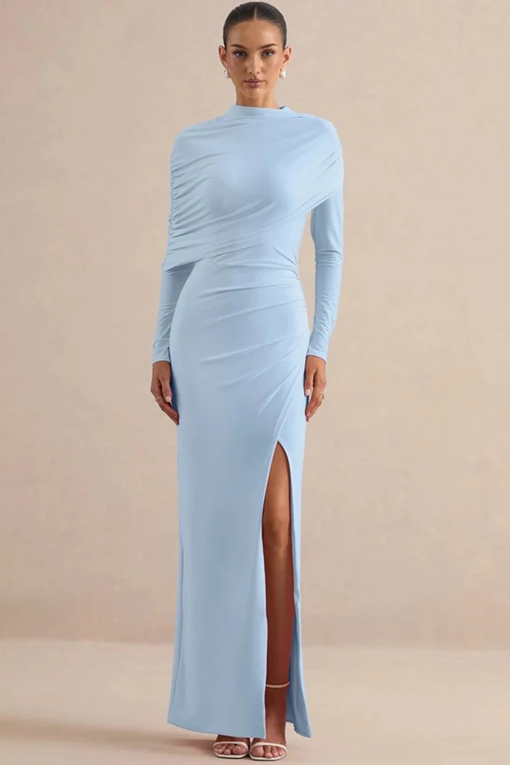 Polyester Maxi Dress With Feather Sleeves And Cape Design - 7