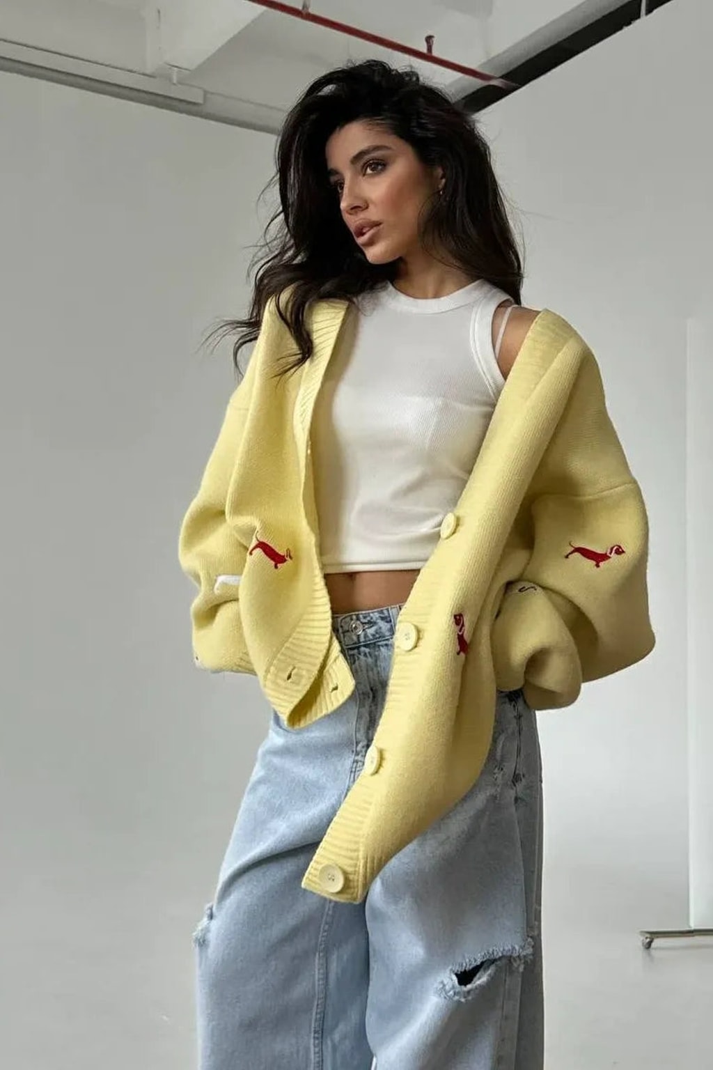 Knit Cardigan Embroidered V-Neck Sweater - 2