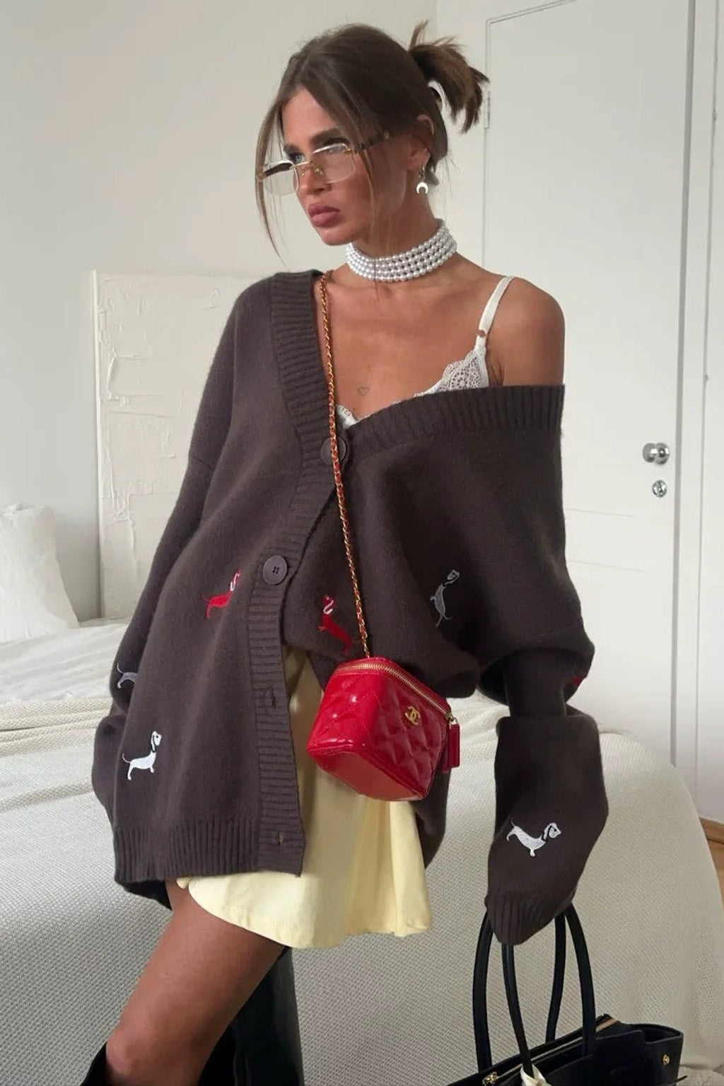 Knit Cardigan Embroidered V-Neck Sweater - 3