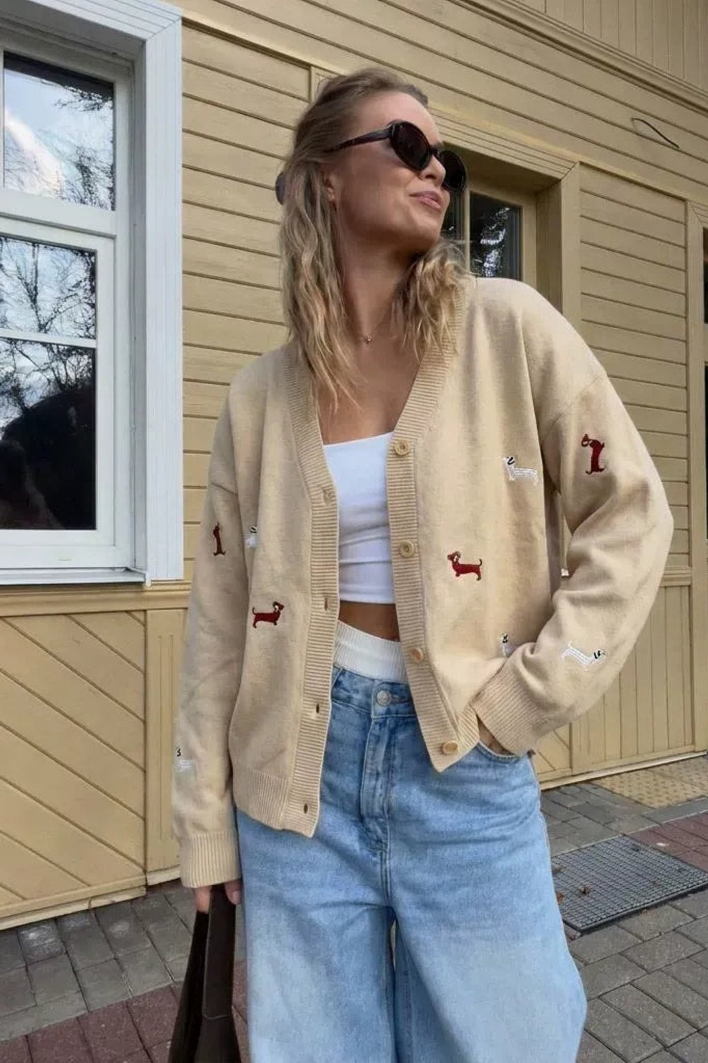 Knit Cardigan Embroidered V-Neck Sweater - 4