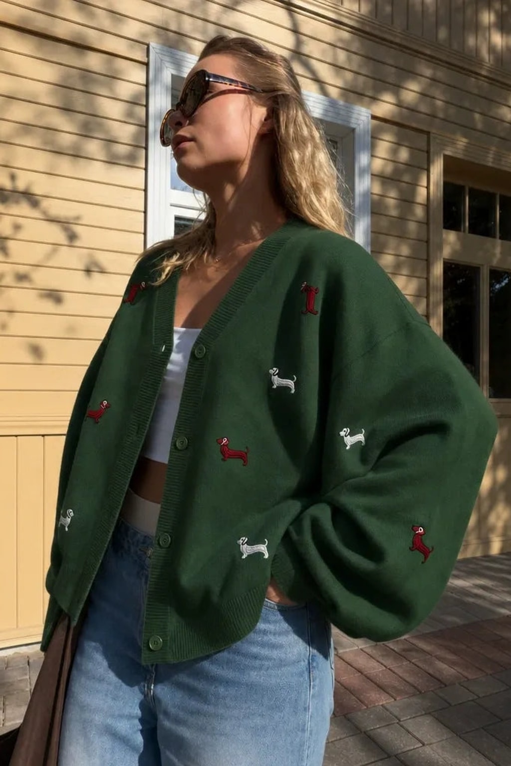 Knit Cardigan Embroidered V-Neck Sweater - 5