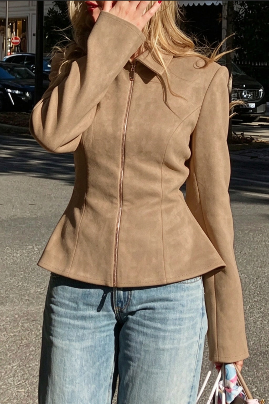 Khaki Jacket Retro Peplum Zip-Up - 4
