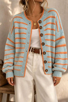 Knit Cardigan Striped Casual Button-Front Sweater - 2