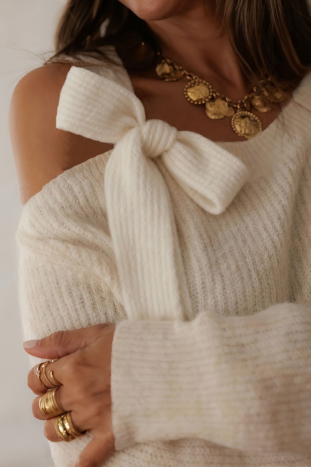 Knit Top Off-Shoulder Bow Detail - 4