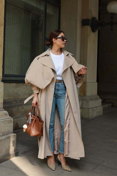 Cotton Trench Coat Double-Breasted Long Outerwear - 2