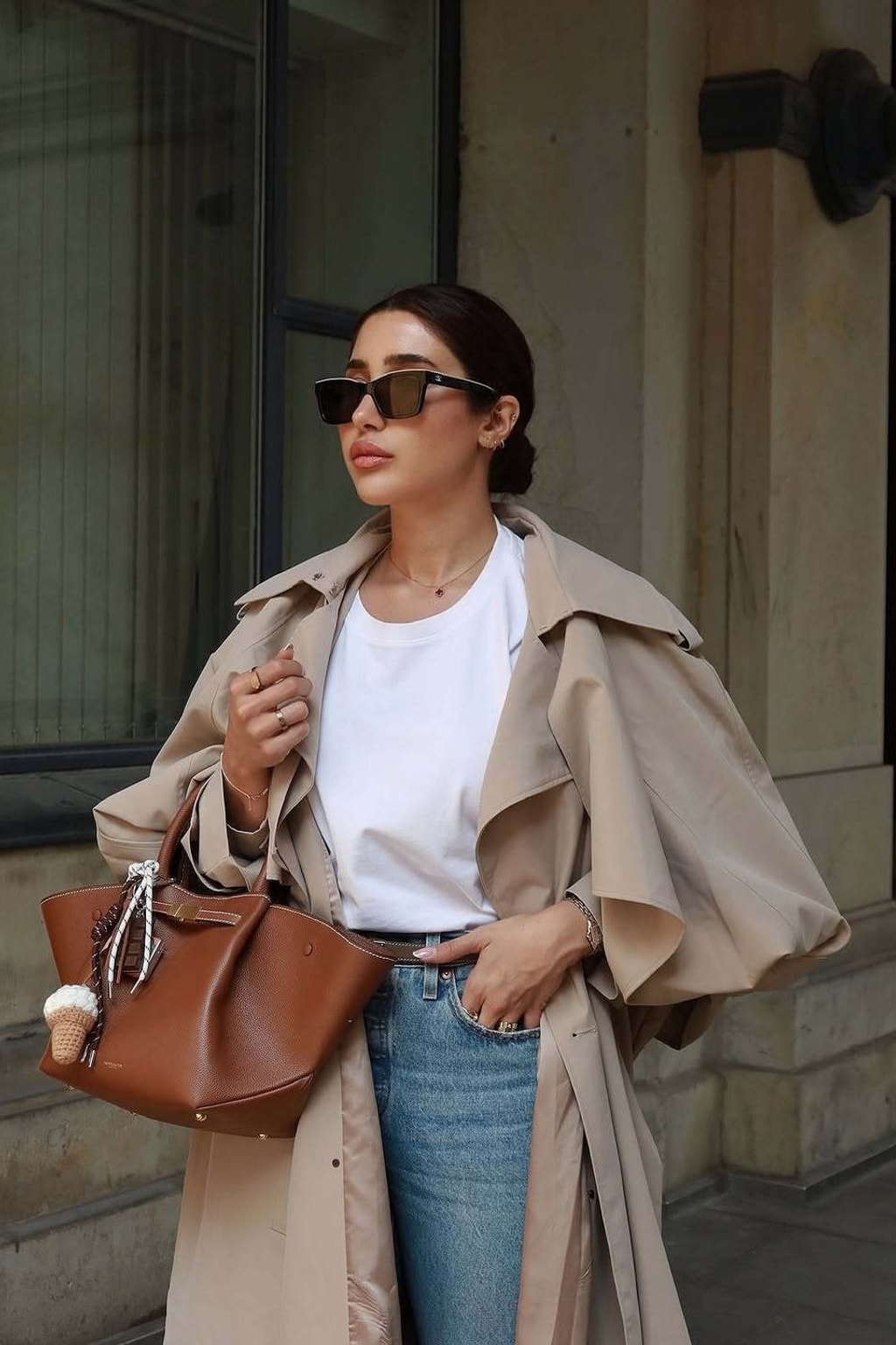 Cotton Trench Coat Double-Breasted Long Outerwear - 3