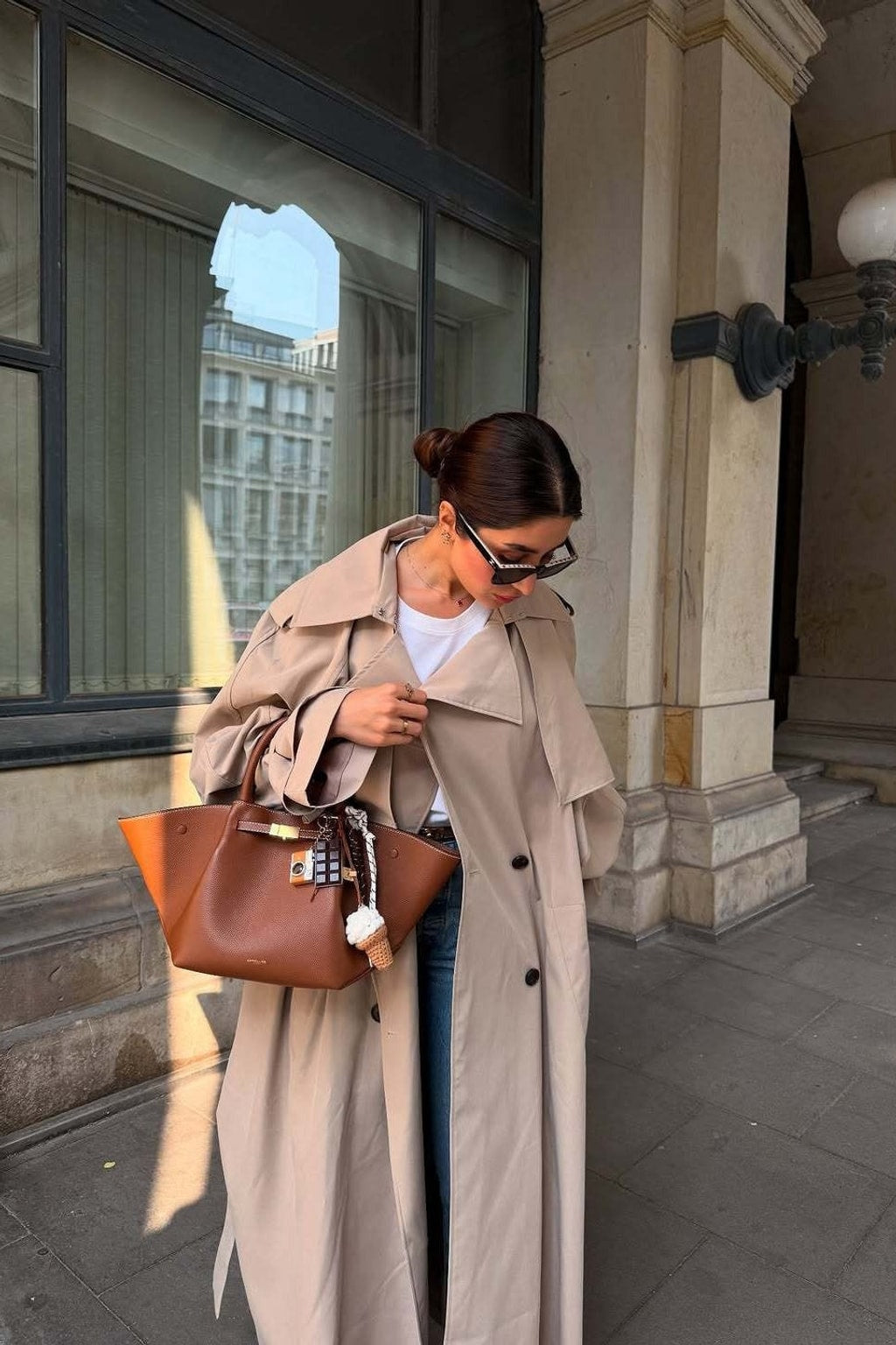 Cotton Trench Coat Double-Breasted Long Outerwear - 4
