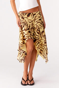 Polyester Midi Skirt Leopard Print Asymmetrical Hem - 2