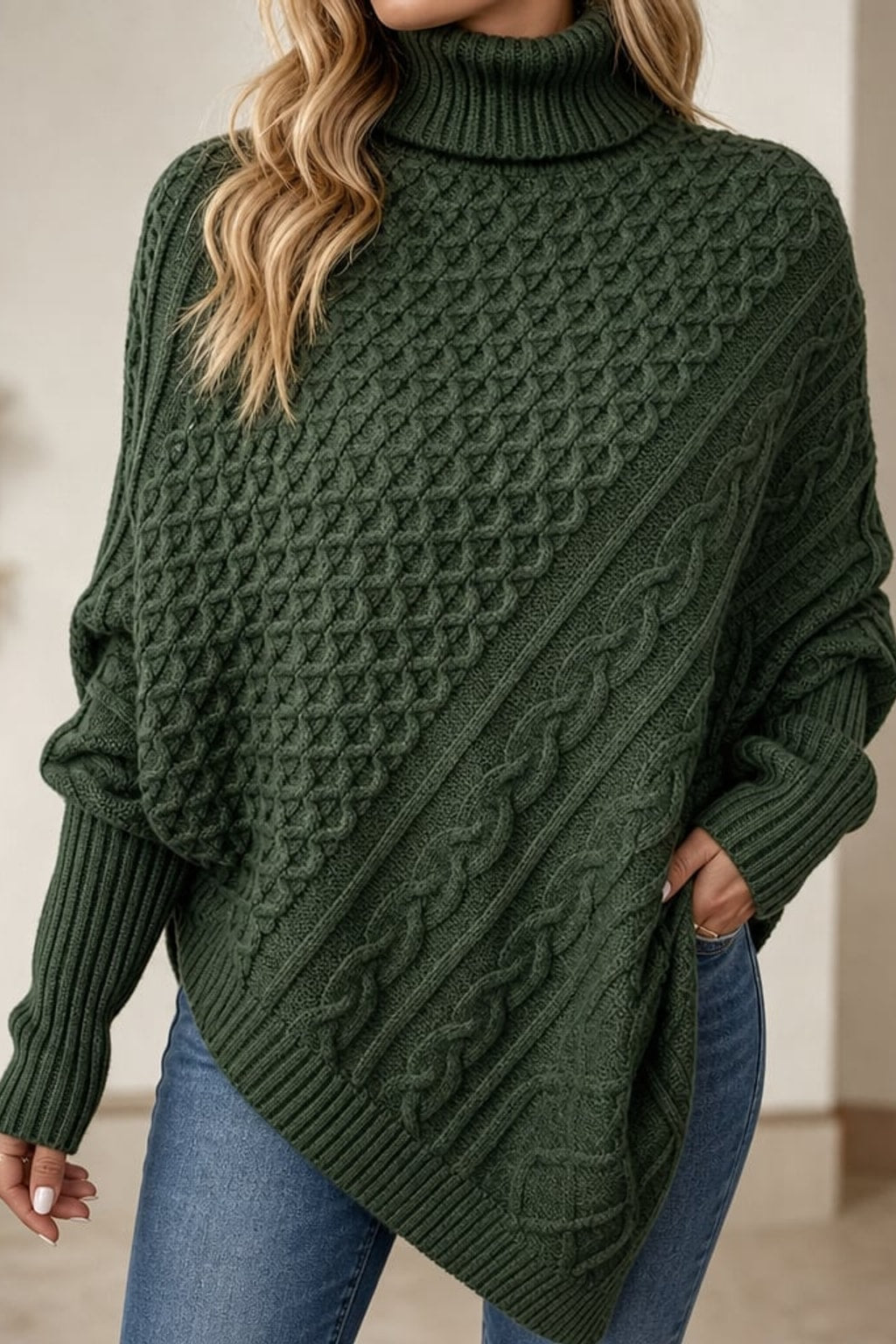 Wool Blend Poncho Sweater Cozy Turtleneck - 2