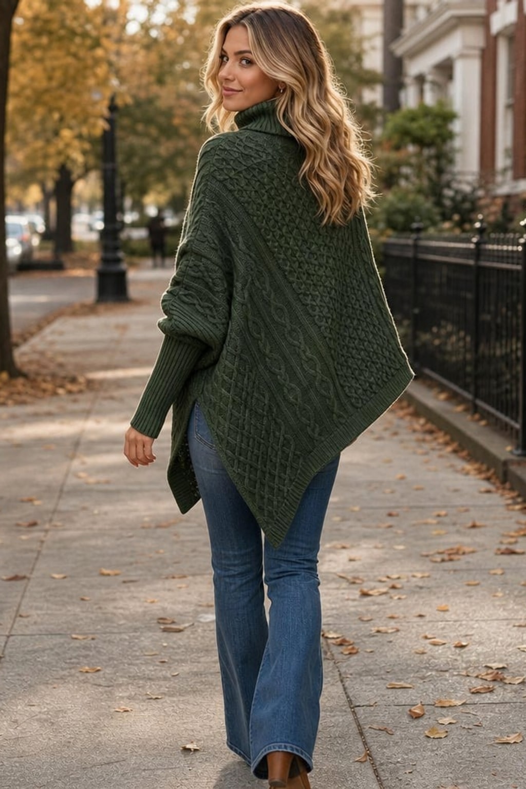 Wool Blend Poncho Sweater Cozy Turtleneck - 4