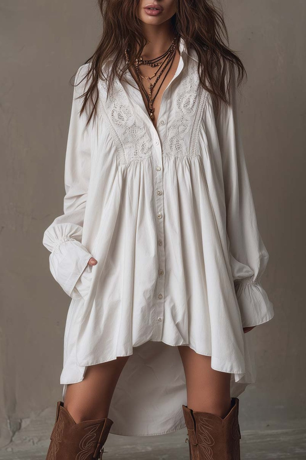 Lace Mini Dress Retro Asymmetric Hem - 2