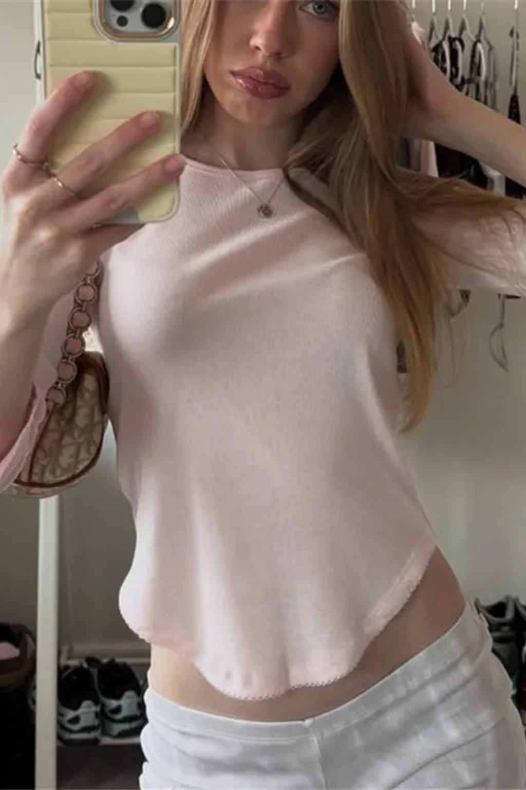 Cropped Tee Boat Neck 3/4 Sleeve Style - 3