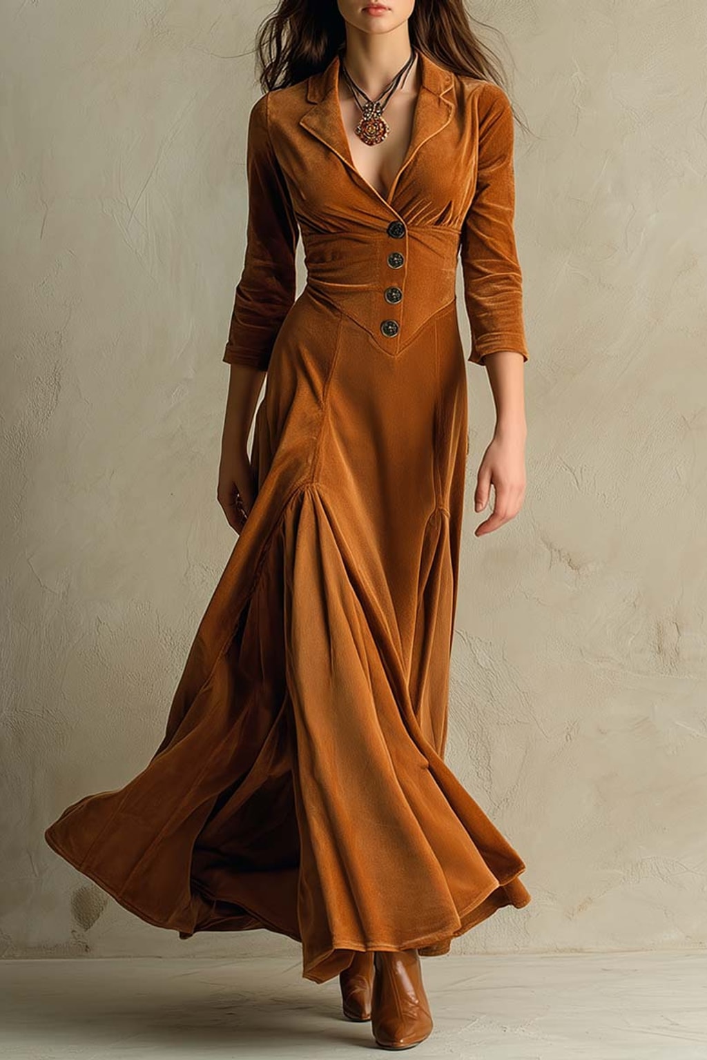 Velvet Maxi Dress Tailored Retro Blazer Style - 2