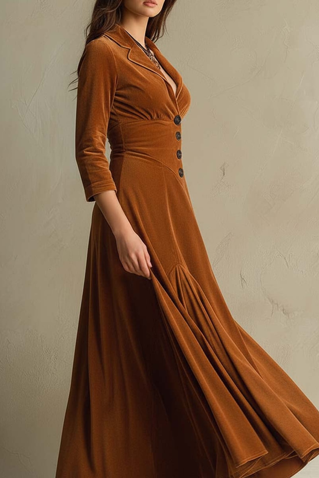 Velvet Maxi Dress Tailored Retro Blazer Style - 3
