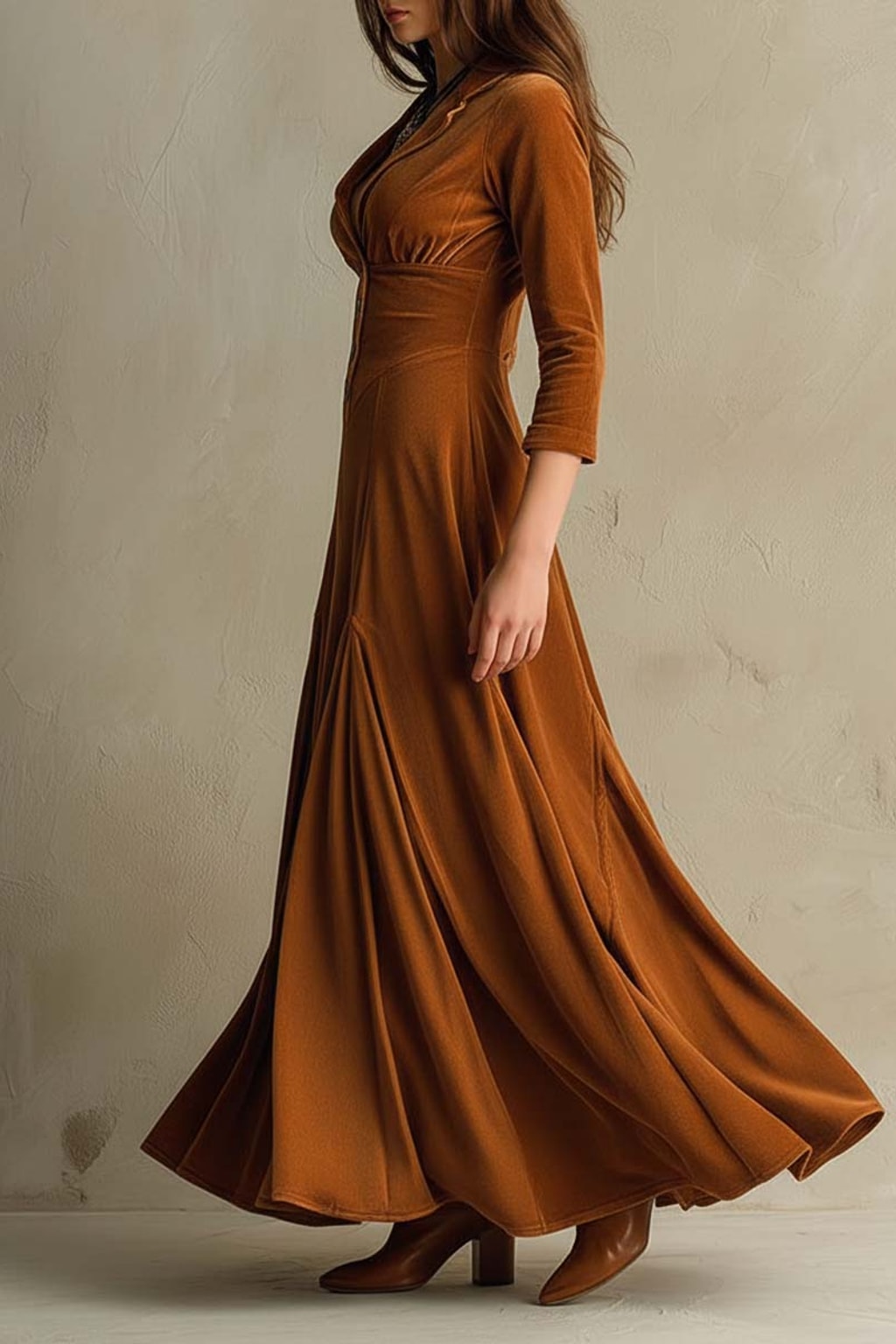 Velvet Maxi Dress Tailored Retro Blazer Style - 4