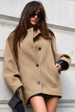 Wool Blend Jacket Cropped Batwing Sleeve - 1