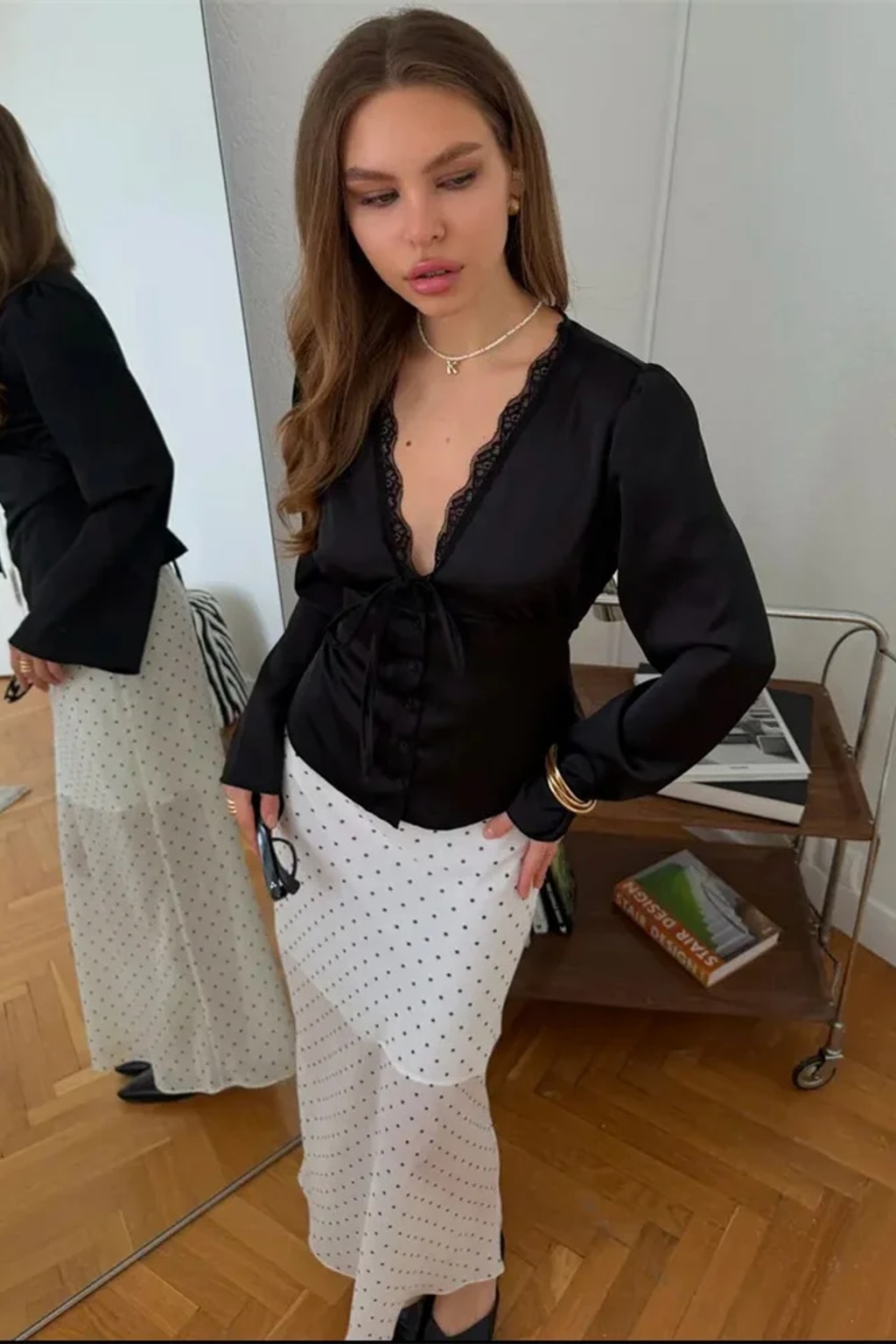 Satin Tank Top With Lace-Up V-Neck - 16