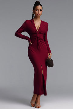 Knit Maxi Dress Deep V-Neck Twist Front - 2