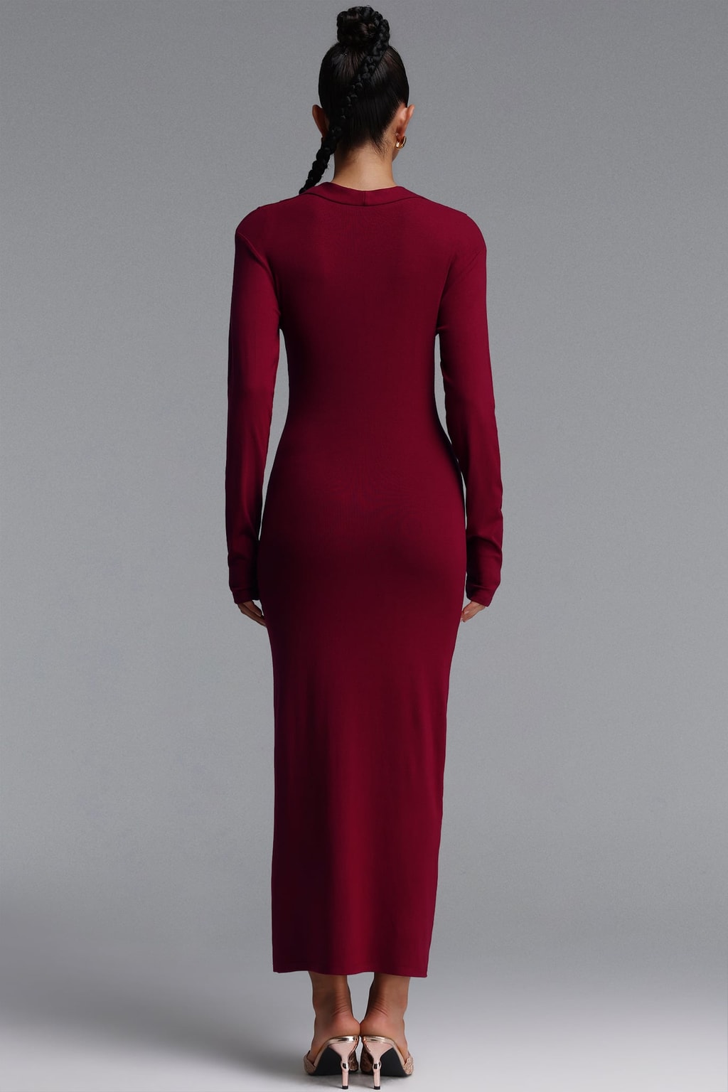 Knit Maxi Dress Deep V-Neck Twist Front - 4