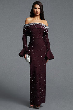 Polyester Maxi Dress Off Shoulder Flare Sleeve - 2