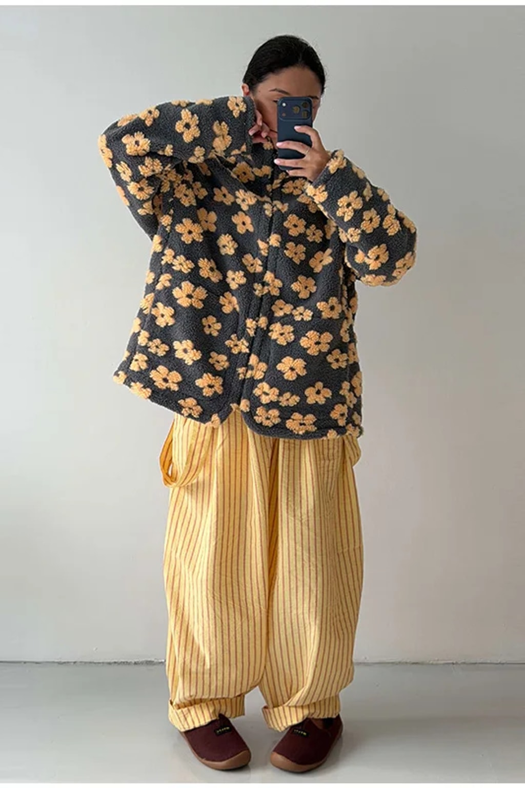 Fleece Jacket Floral Zip Up Cropped Sherpa Coat - 16