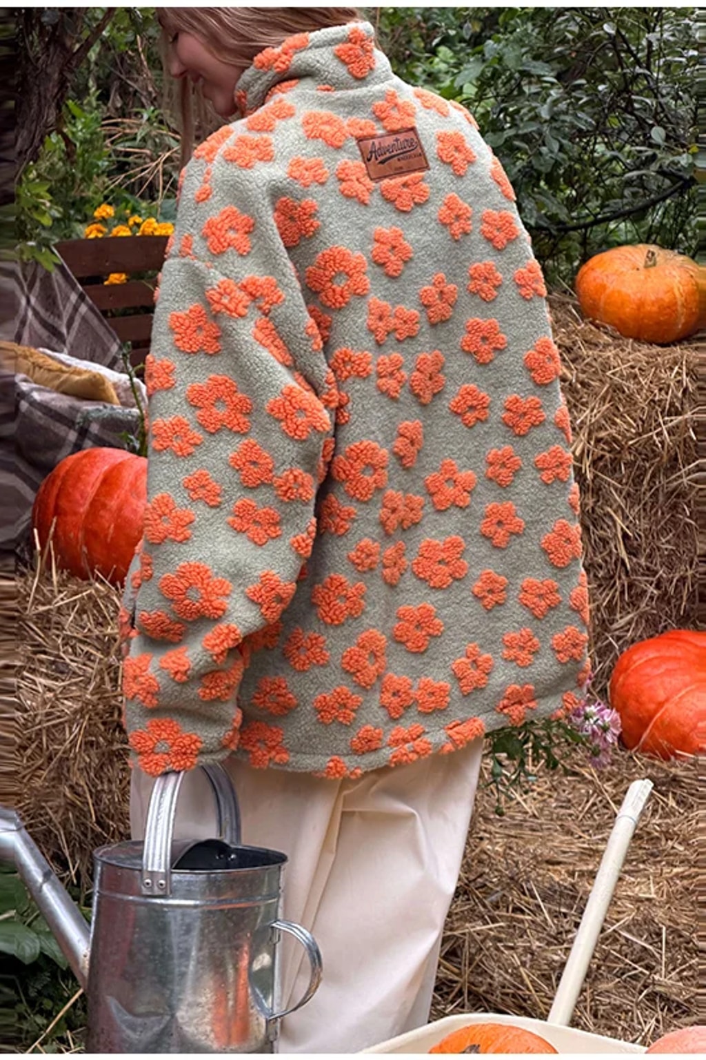 Fleece Jacket Floral Zip Up Cropped Sherpa Coat - 21