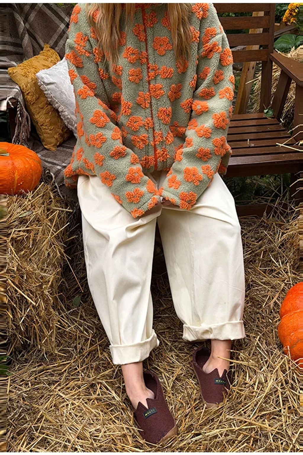 Fleece Jacket Floral Zip Up Cropped Sherpa Coat - 19