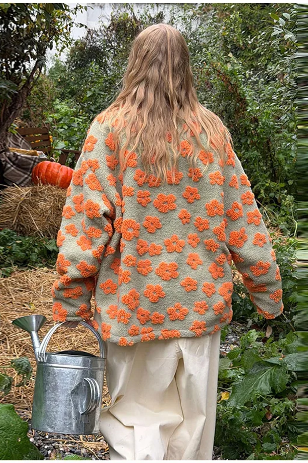 Fleece Jacket Floral Zip Up Cropped Sherpa Coat - 20