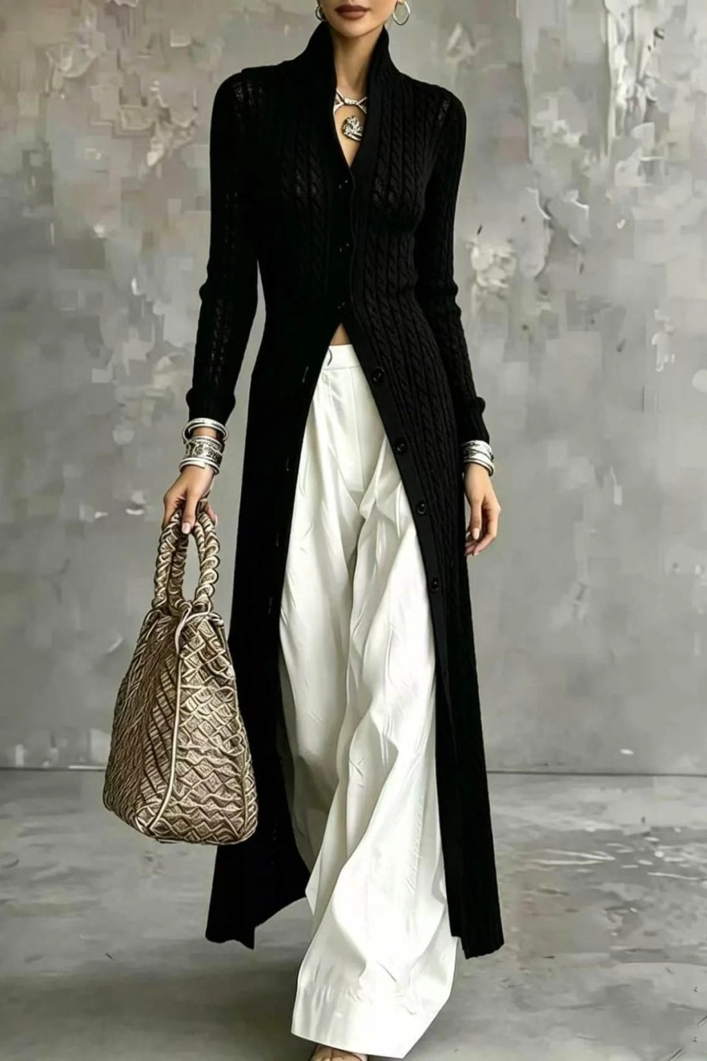 Cardigan Sweater Coat High Neck - 2