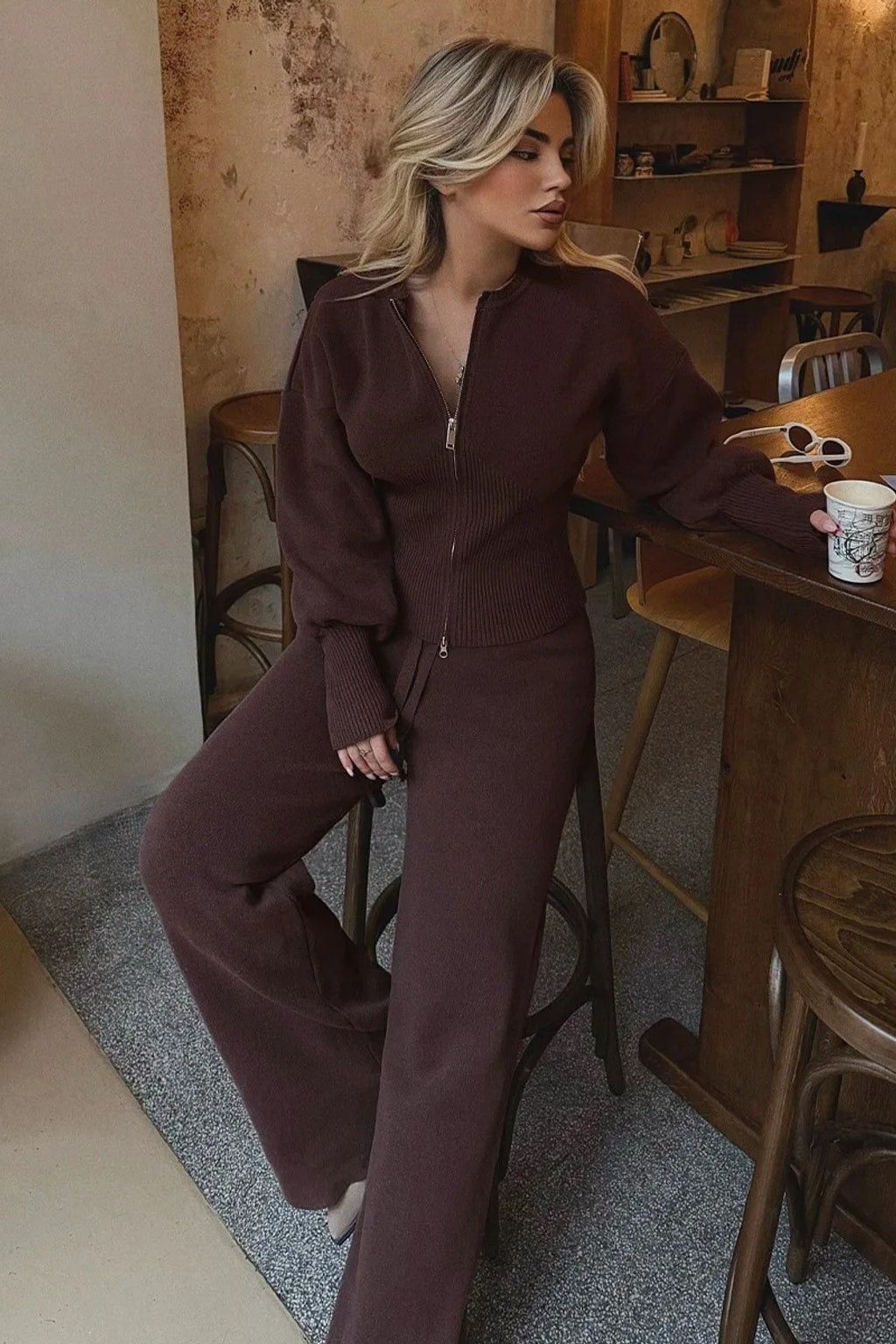 Knit Pant Set Minimalist Casual Two-Piece Suit - 4