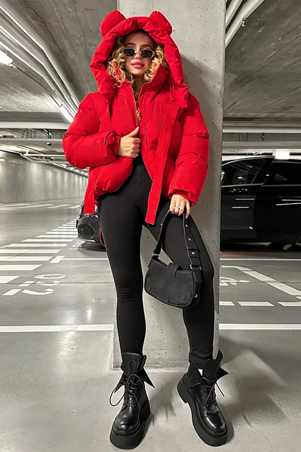 Polyester Women Coat Hooded Zip Pockets - 6