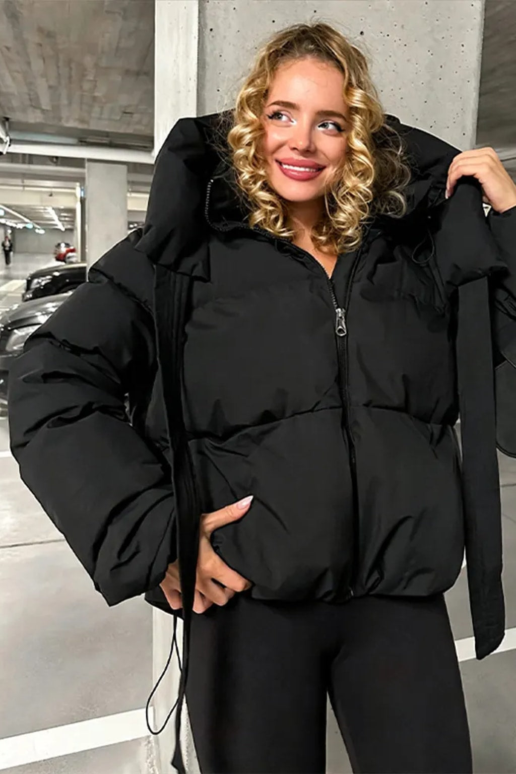 Polyester Women Coat Hooded Zip Pockets - 9
