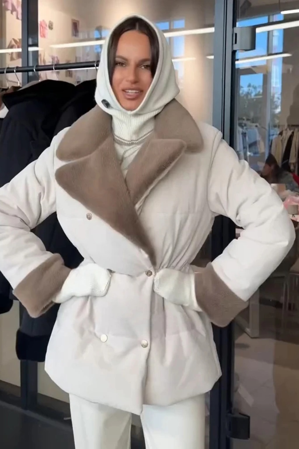 Fur Patchwork Coat Double Breasted Lapel Jacket - 4