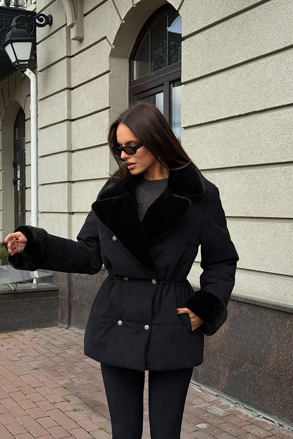 Fur Patchwork Coat Double Breasted Lapel Jacket - 7