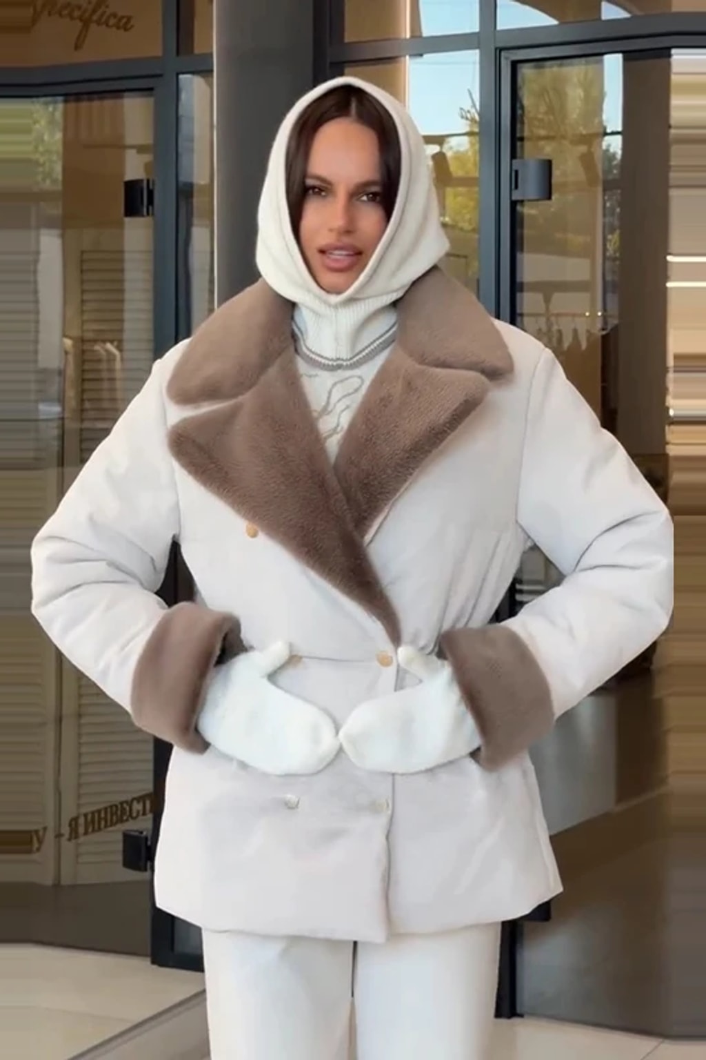 Fur Patchwork Coat Double Breasted Lapel Jacket - 5