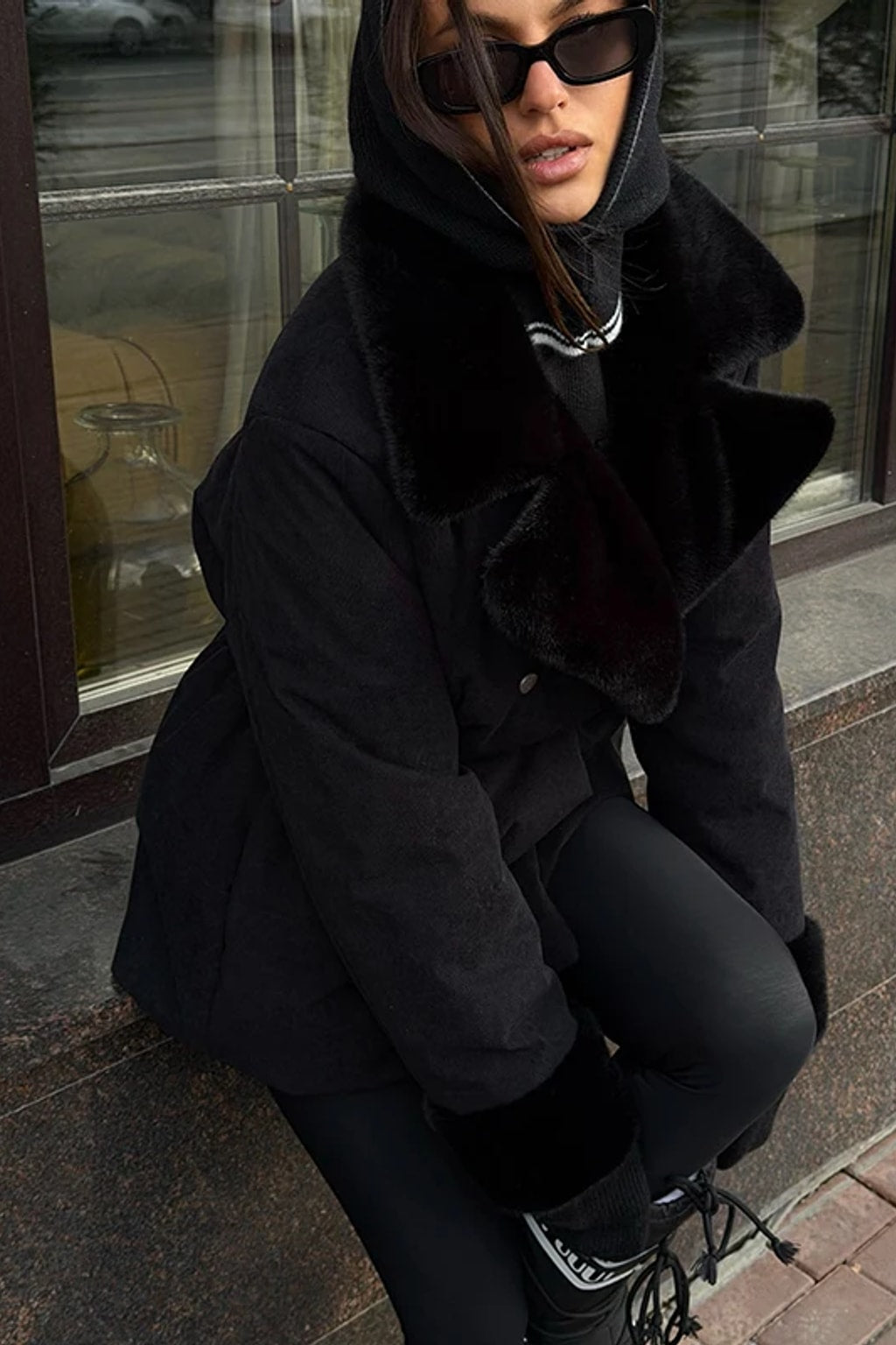 Fur Patchwork Coat Double Breasted Lapel Jacket - 10