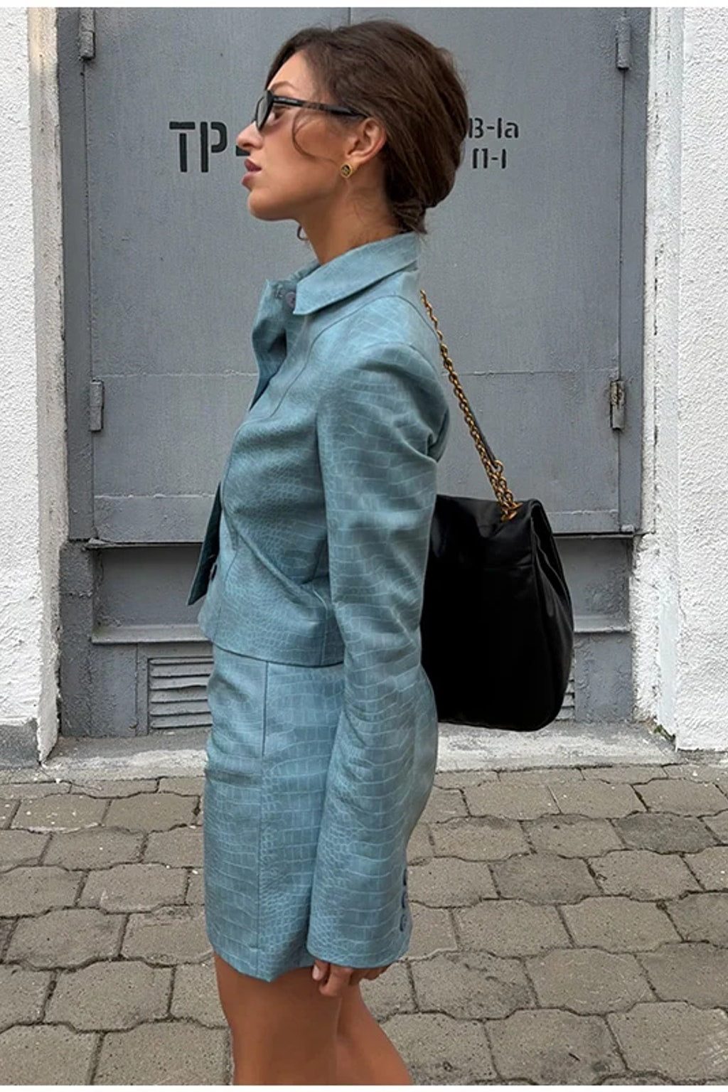 2 Piece Skirt Set Croc Texture Blazer Outfit - 6