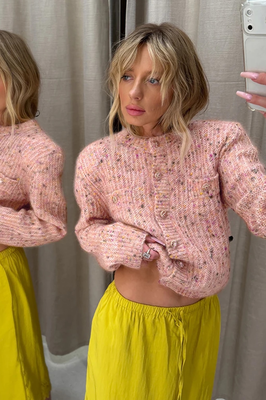 Knit Cardigan Crew Neck Sweater with Metal Buttons - 6