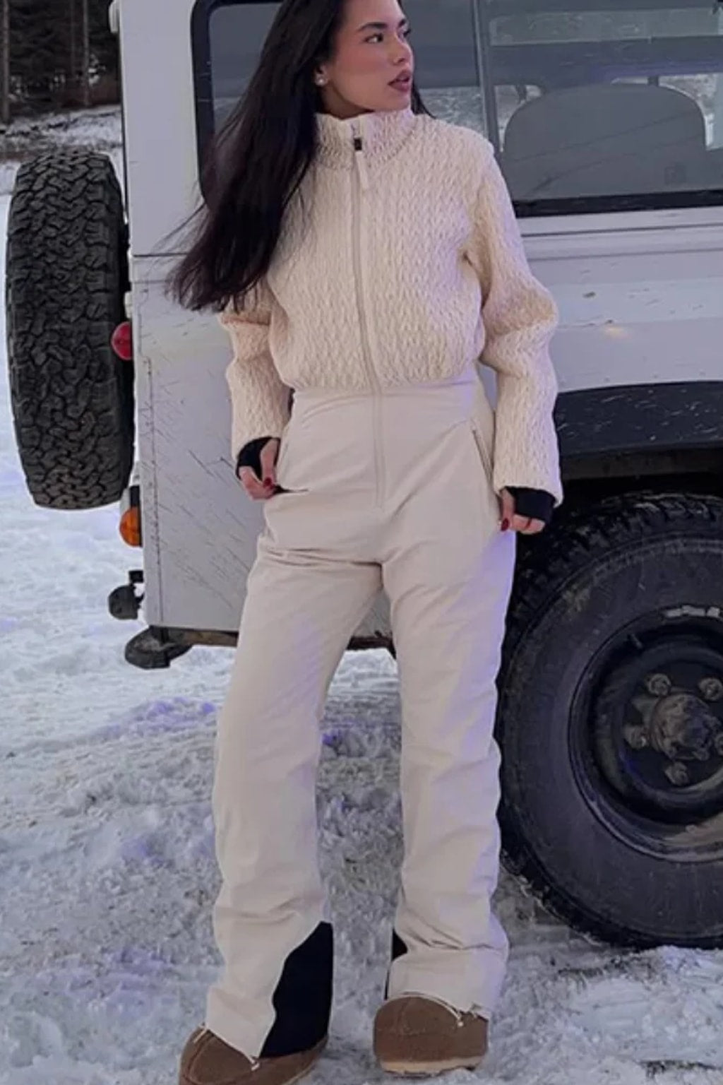 Broadcloth Ski Jumpsuit Quilted Stand Collar Cream - 9