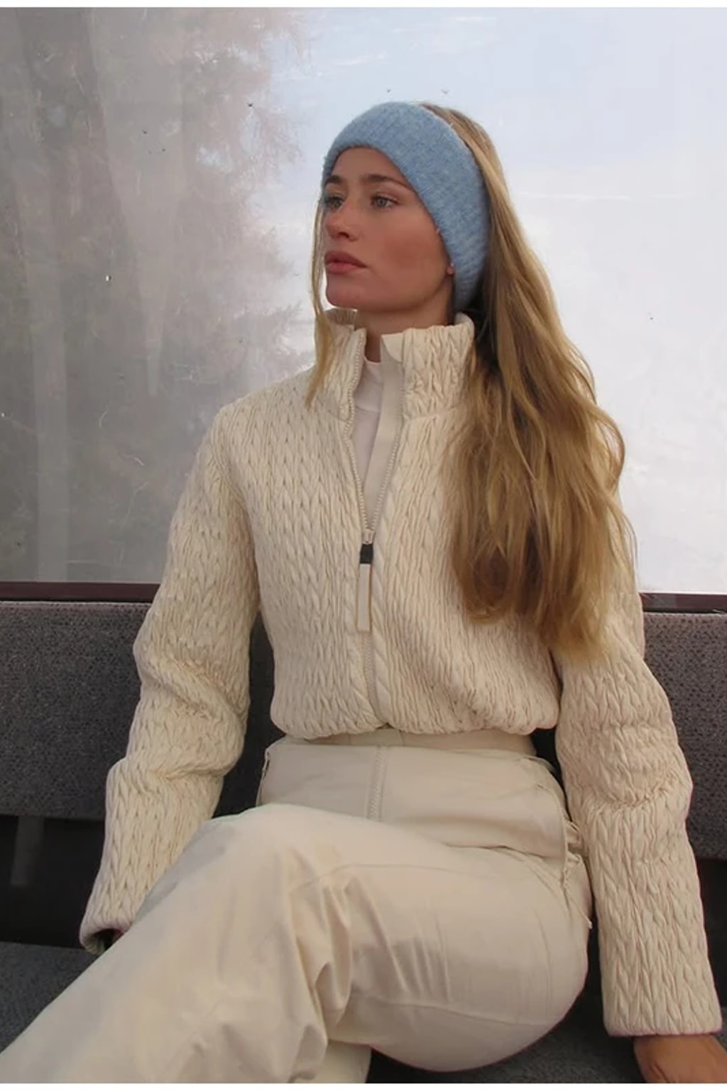 Broadcloth Ski Jumpsuit Quilted Stand Collar Cream - 7