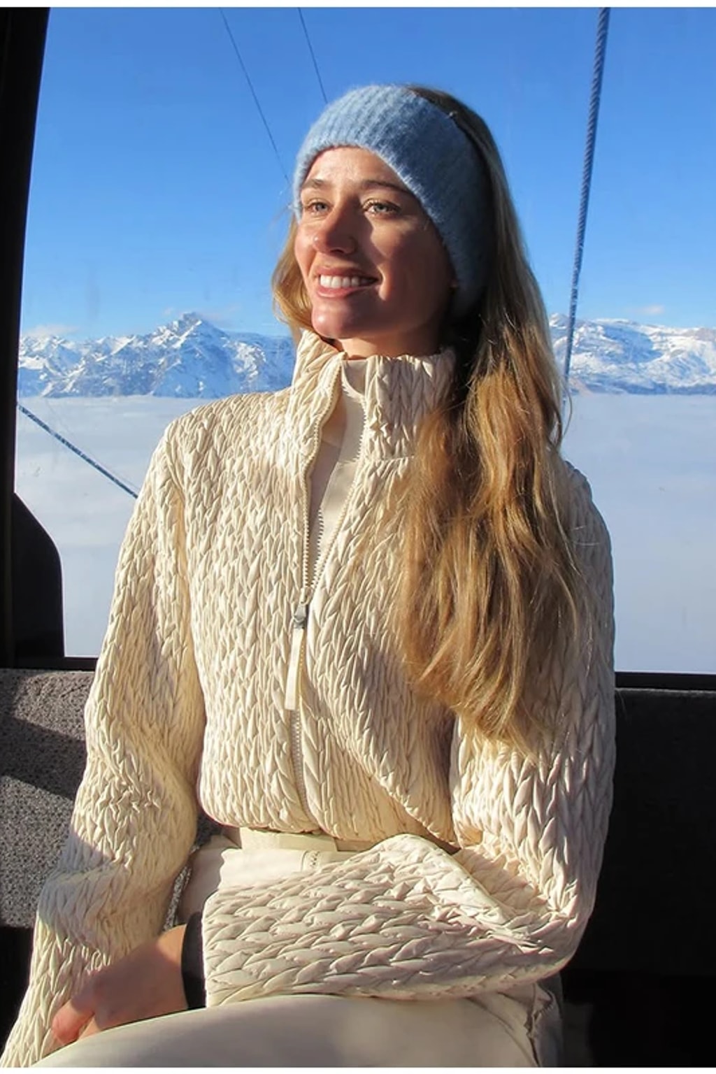 Broadcloth Ski Jumpsuit Quilted Stand Collar Cream - 8