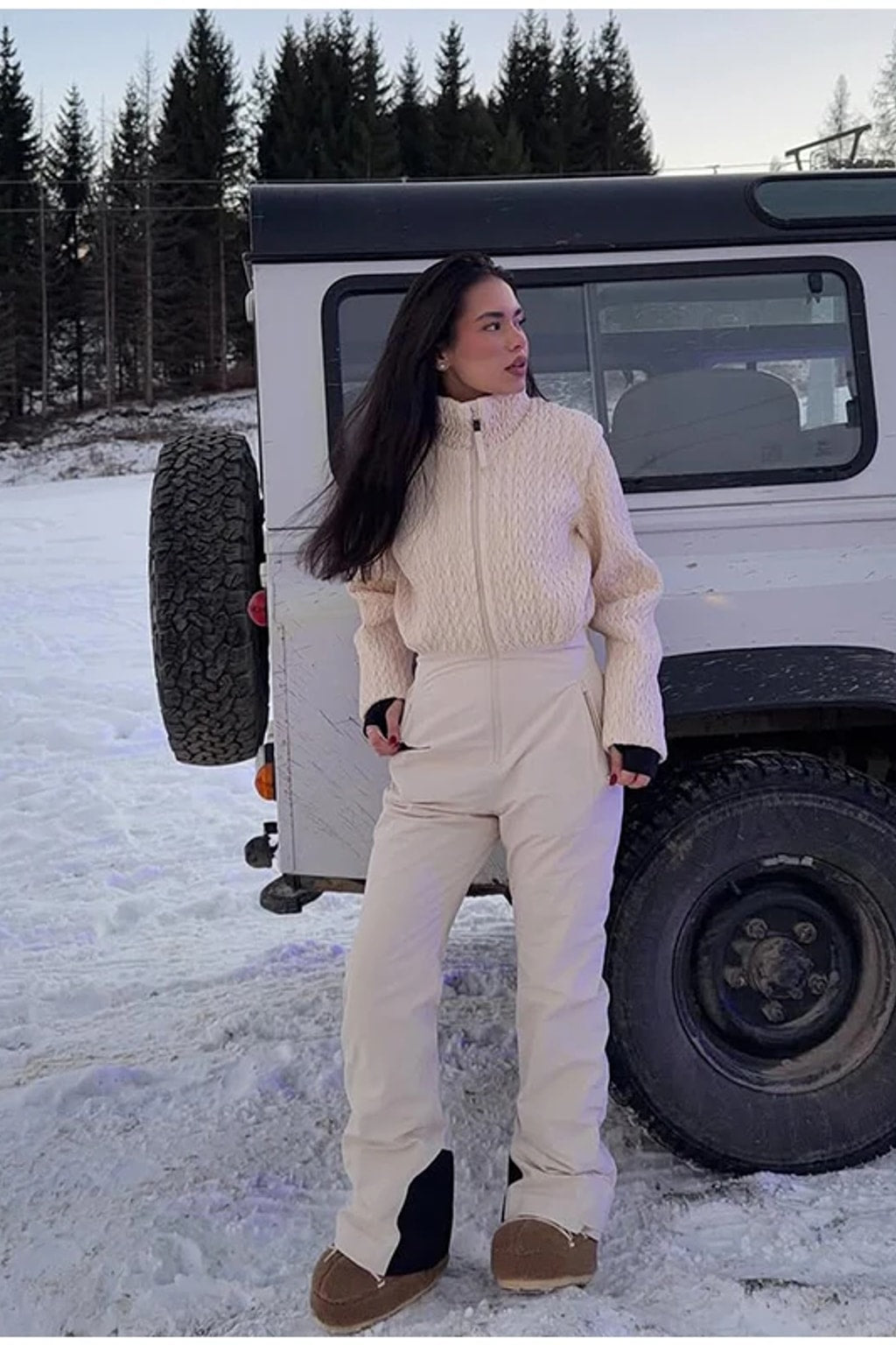Broadcloth Ski Jumpsuit Quilted Stand Collar Cream - 13