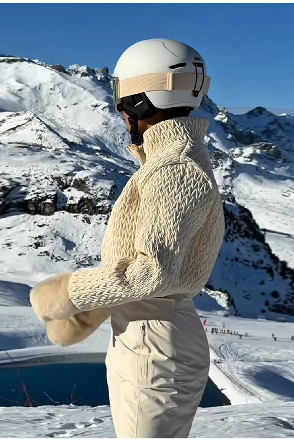 Broadcloth Ski Jumpsuit Quilted Stand Collar Cream - 4