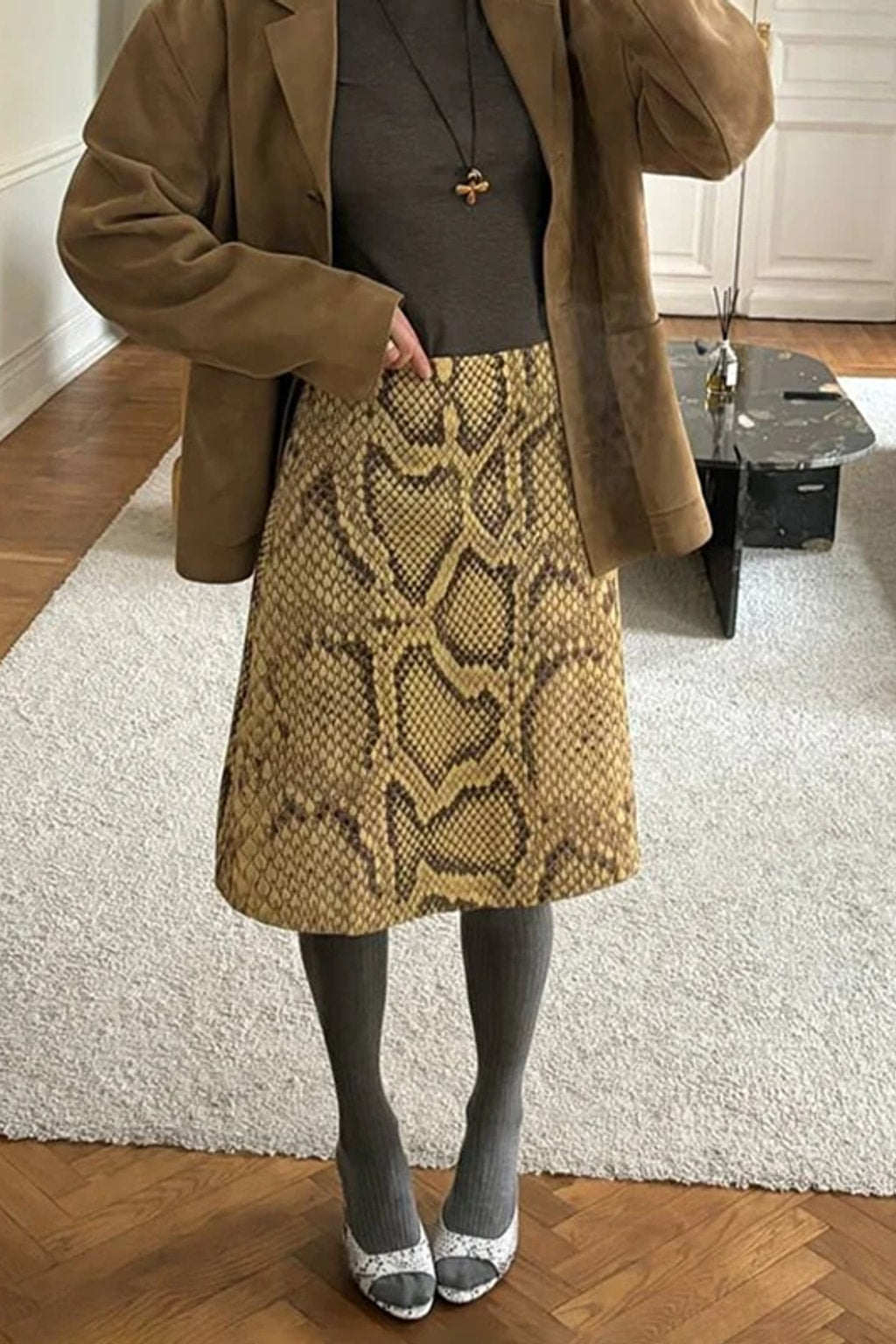 Snake Print Straight Skirt High Waist Long Silhouette - 2
