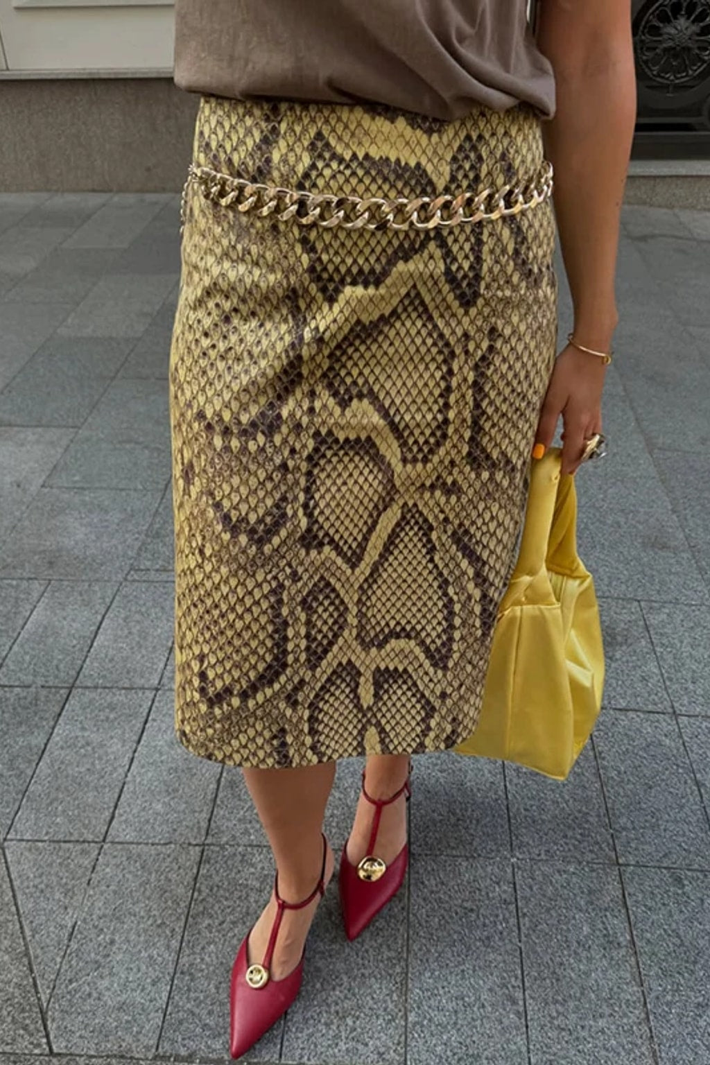 Snake Print Straight Skirt High Waist Long Silhouette - 3